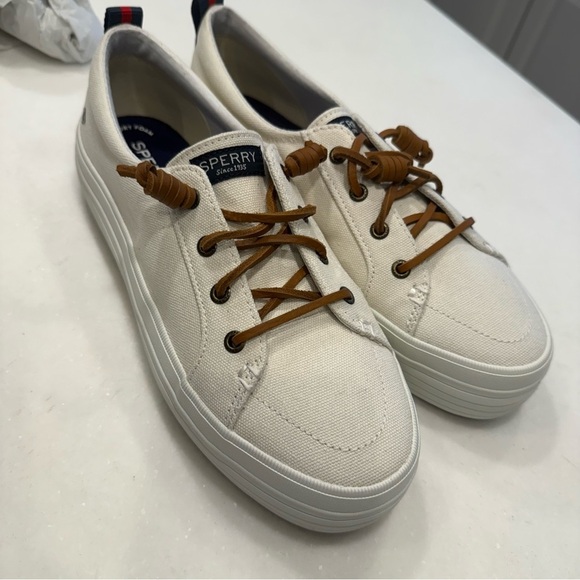 Sperry Topsiders Women Crest Vibe Platform Sneakers White Leather Laces 6 NEW - Picture 3 of 8
